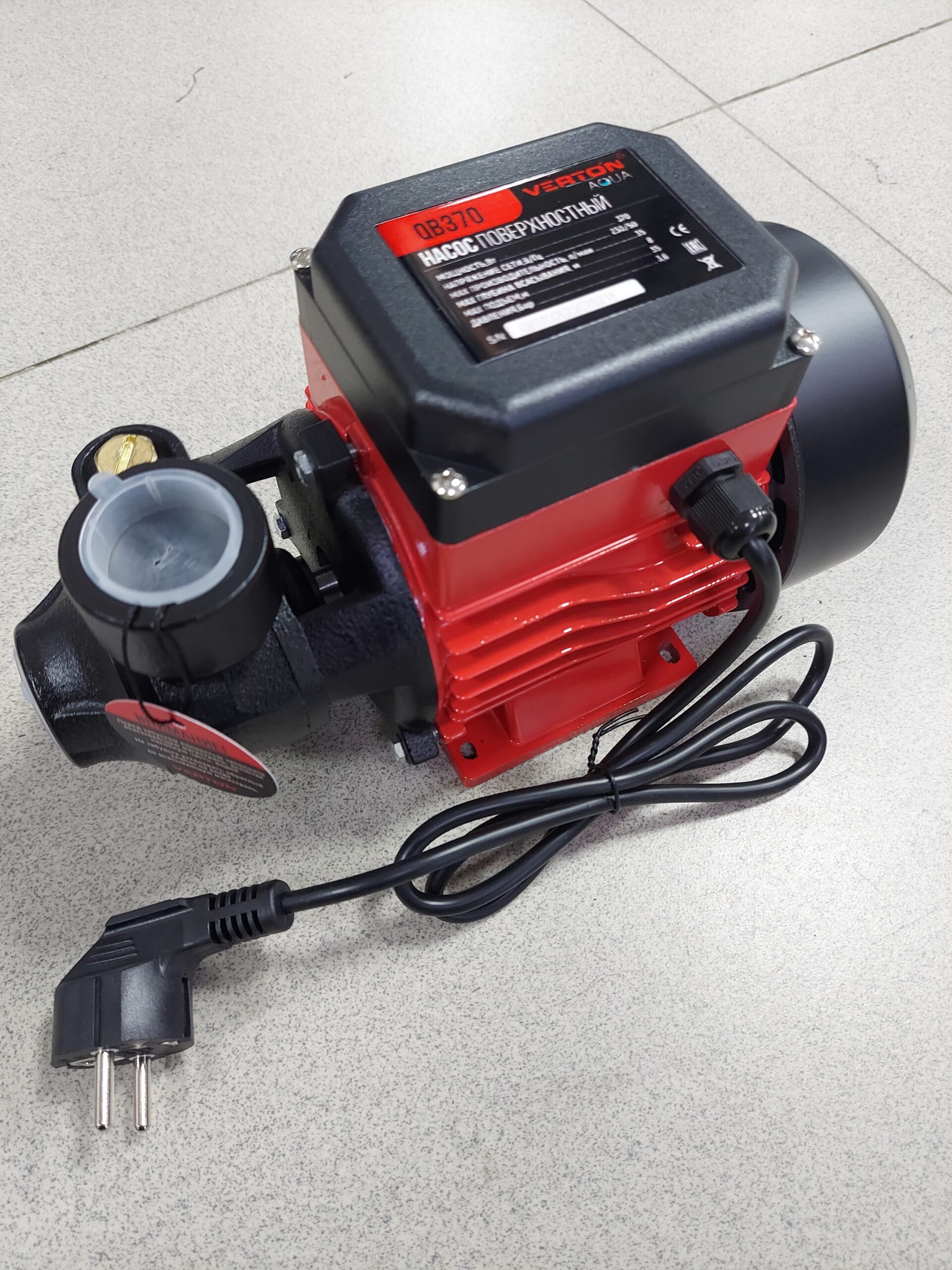 Поверхностный насос Verton AQUA QB750 (750 Вт, 230 В//50 Гц, Q max 50 л/мин, H max 55 м, глуб. 8 м, подкл. 1″, давл. 5,6 бар,крыльч.латунь,чугун.корпус)